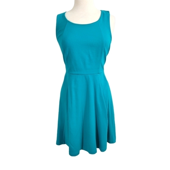 Express Teal Cutout Back Fit & Flare Dress - Picture 2 of 6